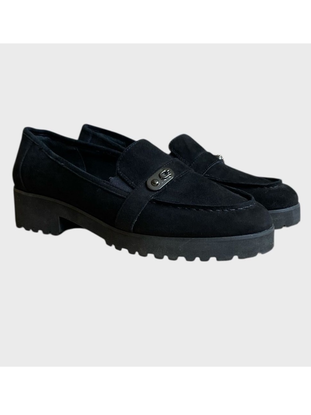 Easy Spirit Women's Wendy Slip-on Suede Loafers Size 10 Black Lug Sole Comfort